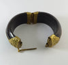 Vintage Bohemian Black Resin Repousse Brass Flower Cuff Bracelet - Vintage Lane Jewelry