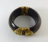 Vintage Bohemian Black Resin Repousse Brass Flower Cuff Bracelet - Vintage Lane Jewelry