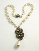 Miriam Haskell Baroque Pearl Antique Silver Floral Necklace - Vintage Lane Jewelry