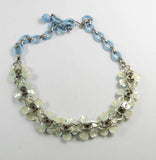 Vintage Baby Blue and White Celluloid Rhinestone Flower Necklace - Vintage Lane Jewelry