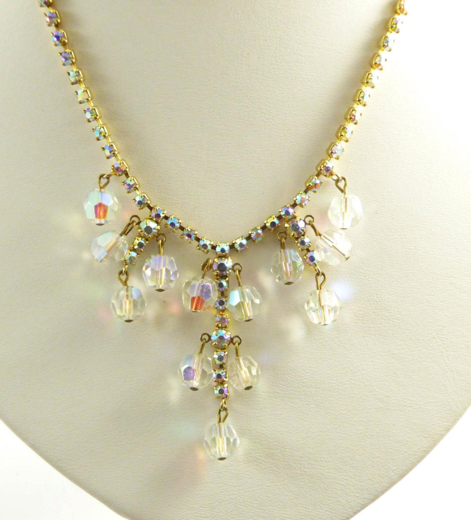 Juliana AB Crystal and Rhinestone Necklace Clip Earring Set - Vintage Lane Jewelry