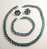 Vintage Art Deco Blue Square Rhinestone Choker Necklace Bracelet Clip Earring Set - Vintage Lane Jewelry