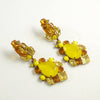 Czech Glass Amber and Yellow Rhinestone Clip Earrings - Vintage Lane Jewelry
