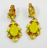 Czech Glass Amber and Yellow Rhinestone Clip Earrings - Vintage Lane Jewelry