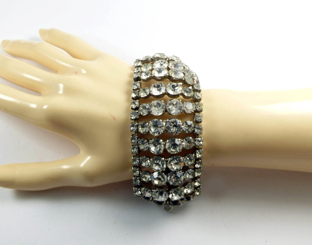Huge Sparkling Ice Rhinestone Necklace and Bracelet Set - Vintage Lane Jewelry