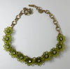Vintage Rhinestone Olive-Green Enamel Flower Necklace - Vintage Lane Jewelry