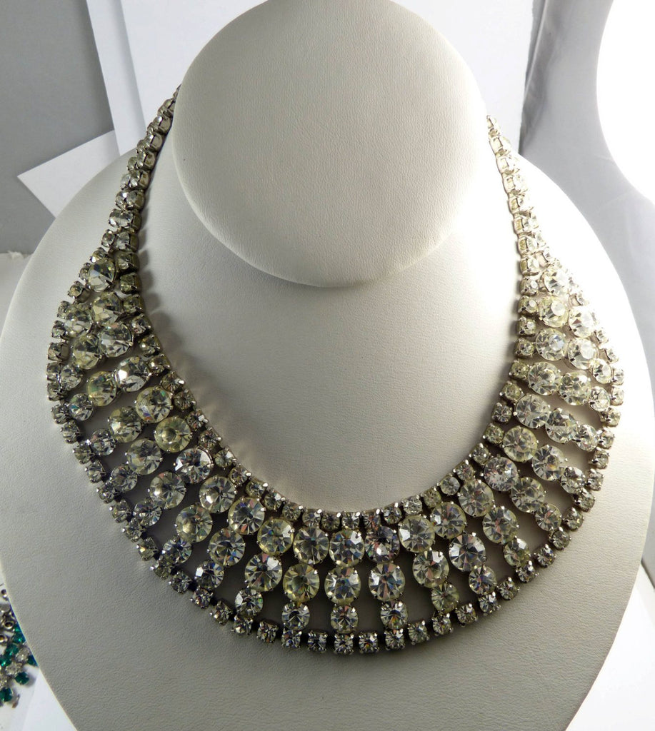 Huge Sparkling Ice Rhinestone Necklace and Bracelet Set - Vintage Lane Jewelry
