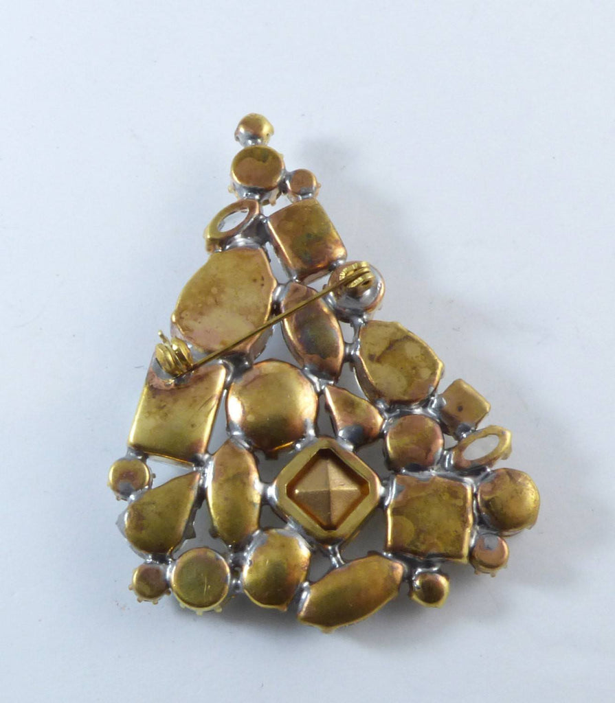 Christmas Clear Rhinestone Brooch, Vintage Rhinestones Xmas Tree Pin - Vintage Lane Jewelry