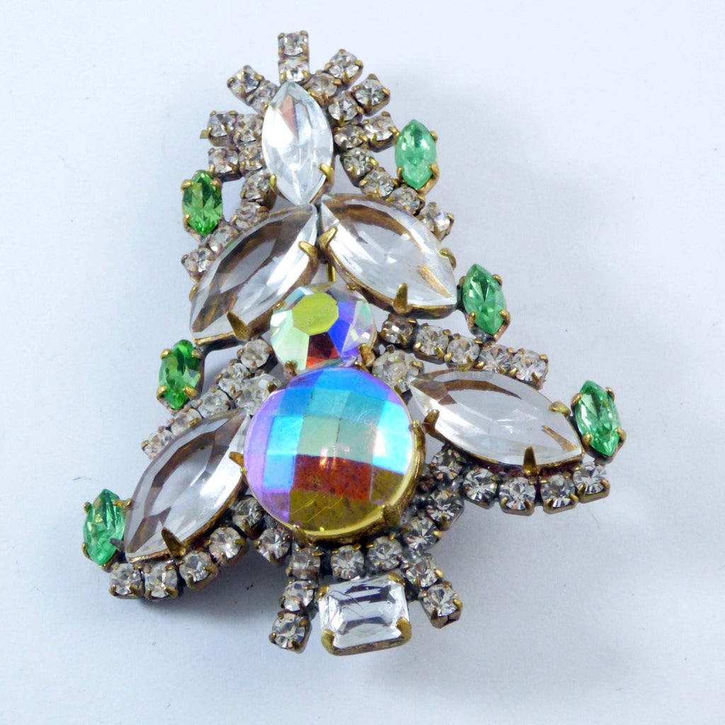Czech Glass Husar D. Christmas Tree Pin, X-mas pin, Holiday Brooch - Vintage Lane Jewelry