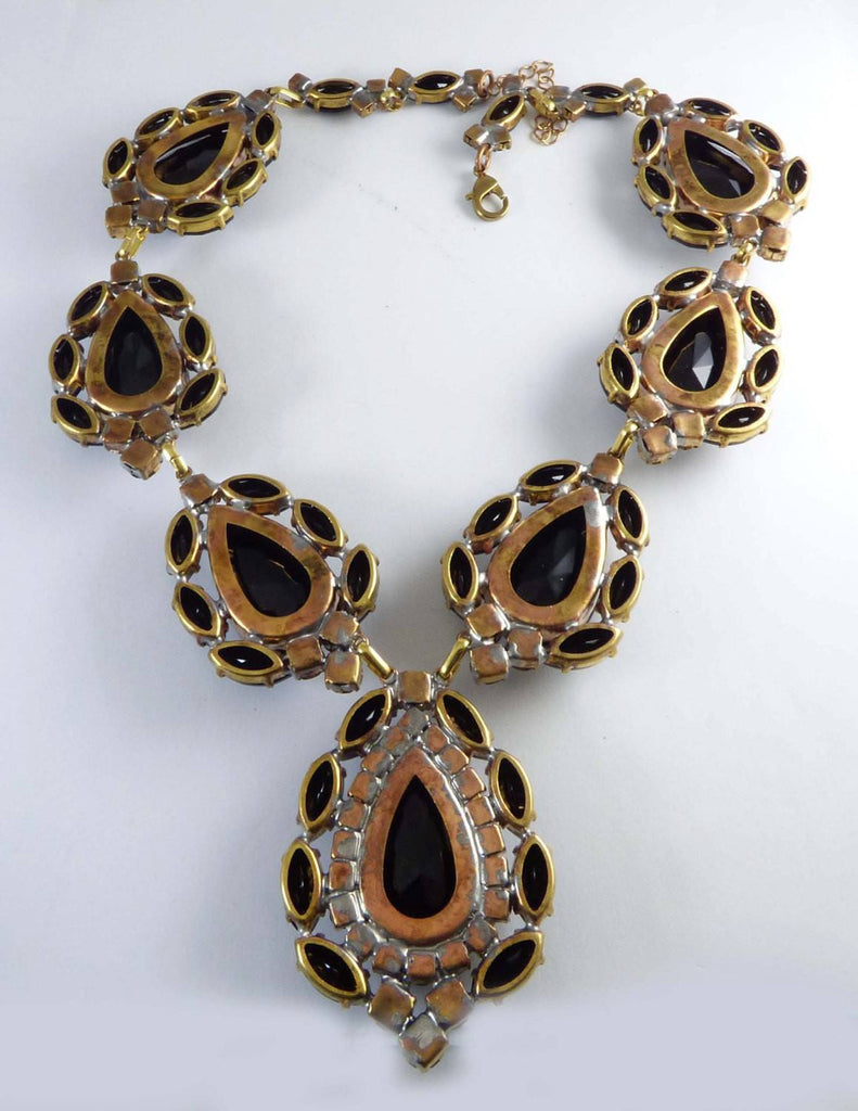 Huge Black Czech Glass Statement Necklace - Vintage Lane Jewelry
