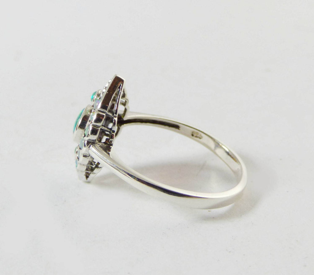 Art Deco Opal Ring, Australian Opals and Fire Opals, Size 8 - Vintage Lane Jewelry