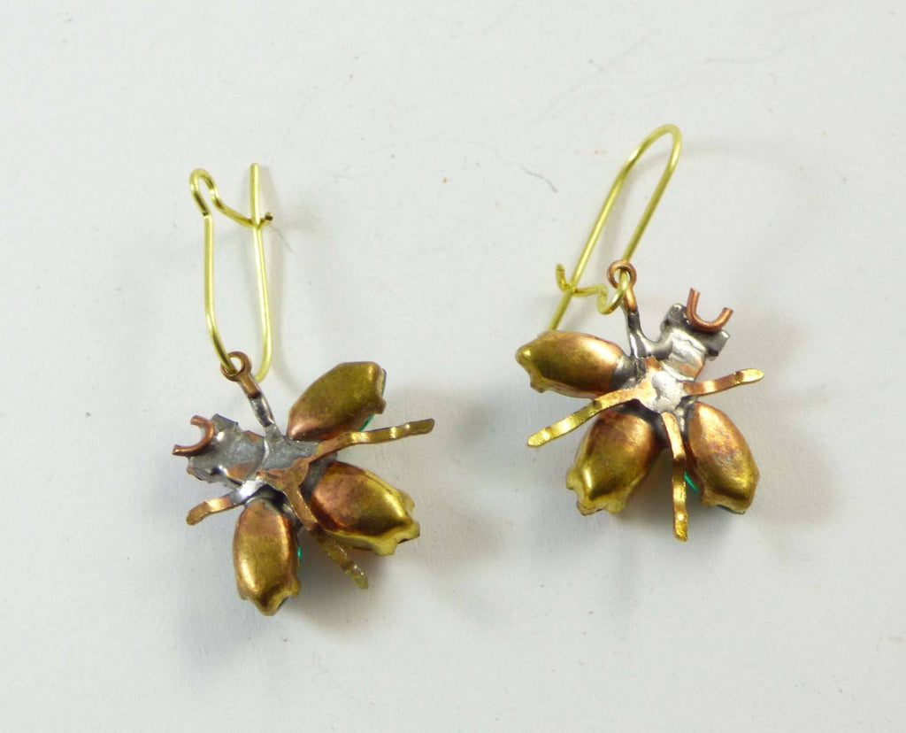 Czech Glass Rhinestone Fly Earrings, Lavender and Brown - Vintage Lane Jewelry