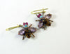 Cute Czech Glass Rhinestone Fly Earrings, lavender and brown - Vintage Lane Jewelry