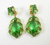 Green Czech Glass Huge Dangling Clip Earrings, Unique vintage, antique costume, estate jewelry - Vintage Lane Jewelry