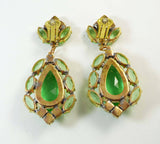 Green Czech Glass Huge Dangling Clip Earrings, Unique vintage, antique costume, estate jewelry - Vintage Lane Jewelry