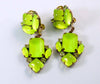 Czech Neon Yellow Clip Earrings - Vintage Lane Jewelry