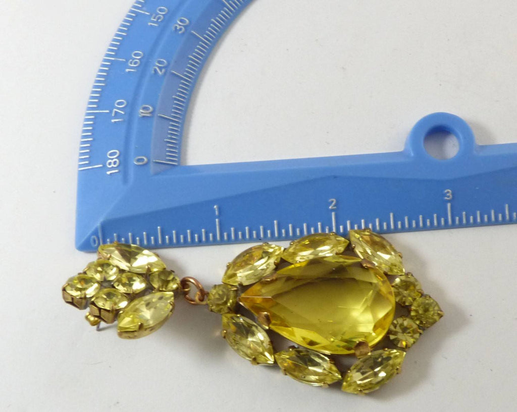 Yellow Czech Glass Huge Dangling Pierced Earrings - Vintage Lane Jewelry