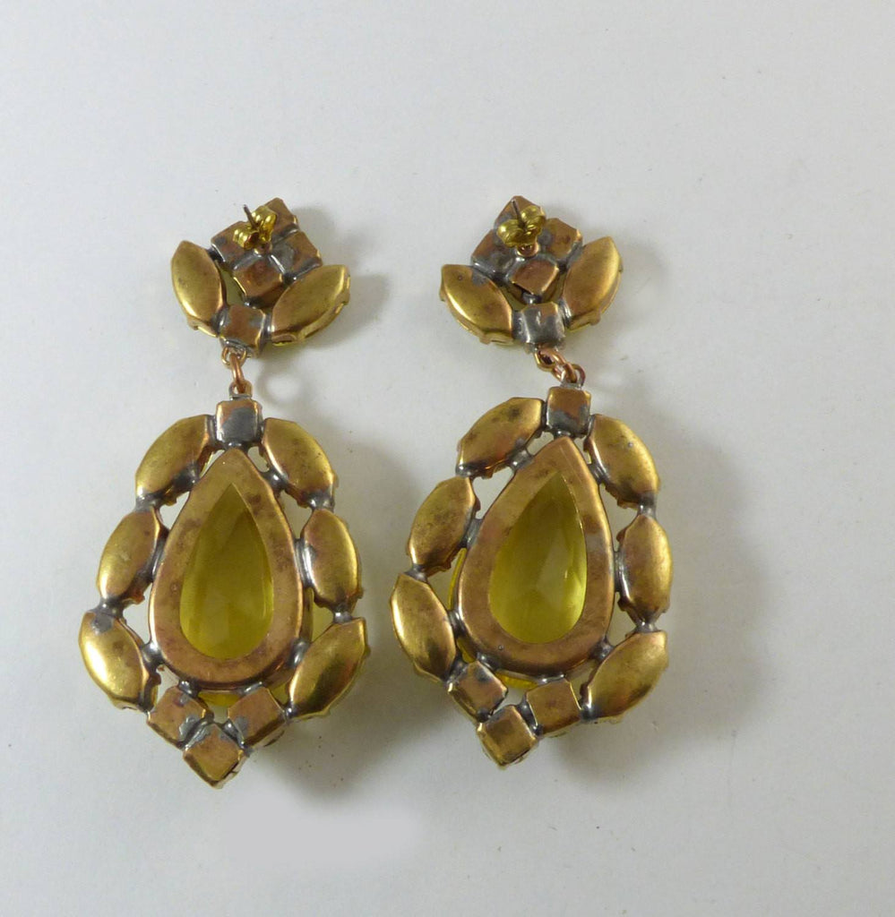 Yellow Czech Glass Huge Dangling Pierced Earrings - Vintage Lane Jewelry