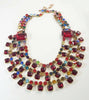 Huge Statement Multicolored Czech Glass Rhinestone 3 Row Necklace - Vintage Lane Jewelry