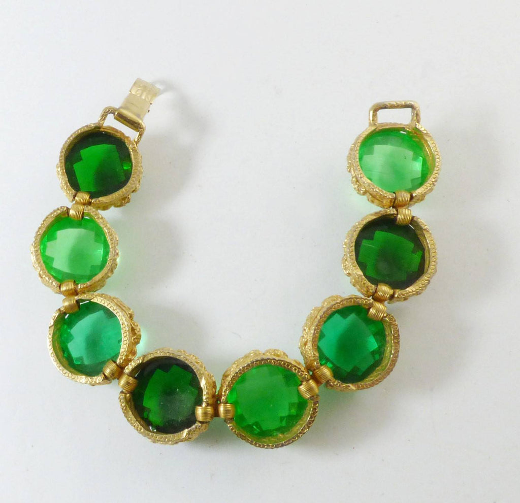Faceted Green Lucite Crystals Vintage Bracelet - Vintage Lane Jewelry