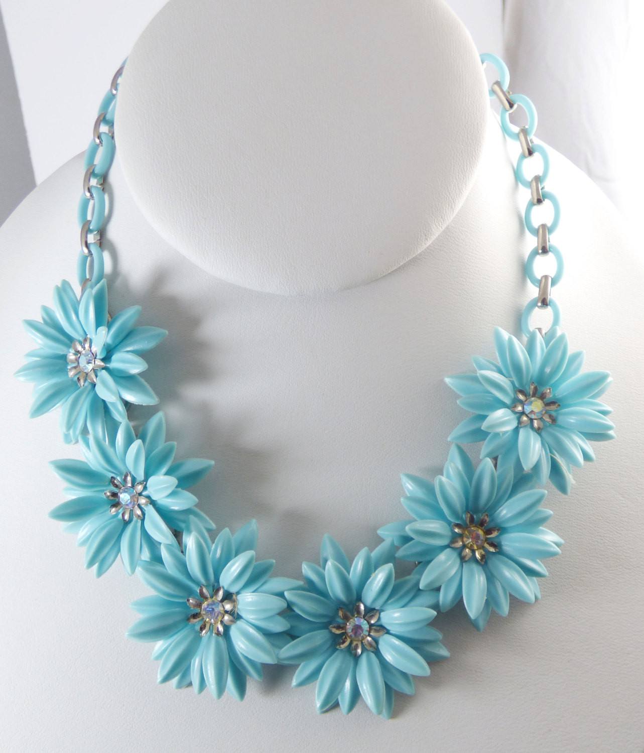 Blue Soft Plastic Flower Daisy Celluloid Necklace