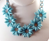 Blue Soft Plastic Flower Daisy Celluloid Necklace - Vintage Lane Jewelry