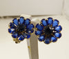 Vintage Weiss Cobalt Blue Glass Rhinestone Flower Clip Earrings - Vintage Lane Jewelry