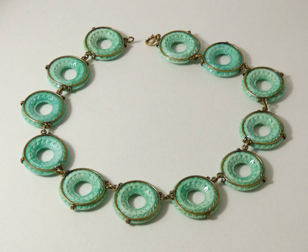 Vintage Austrian Art Deco Molded Circles Peking Glass Necklace - Vintage Lane Jewelry