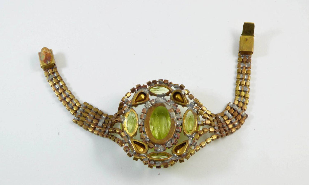 Czech Glass Vaseline Uranium Glass Large Face Bracelet - Vintage Lane Jewelry