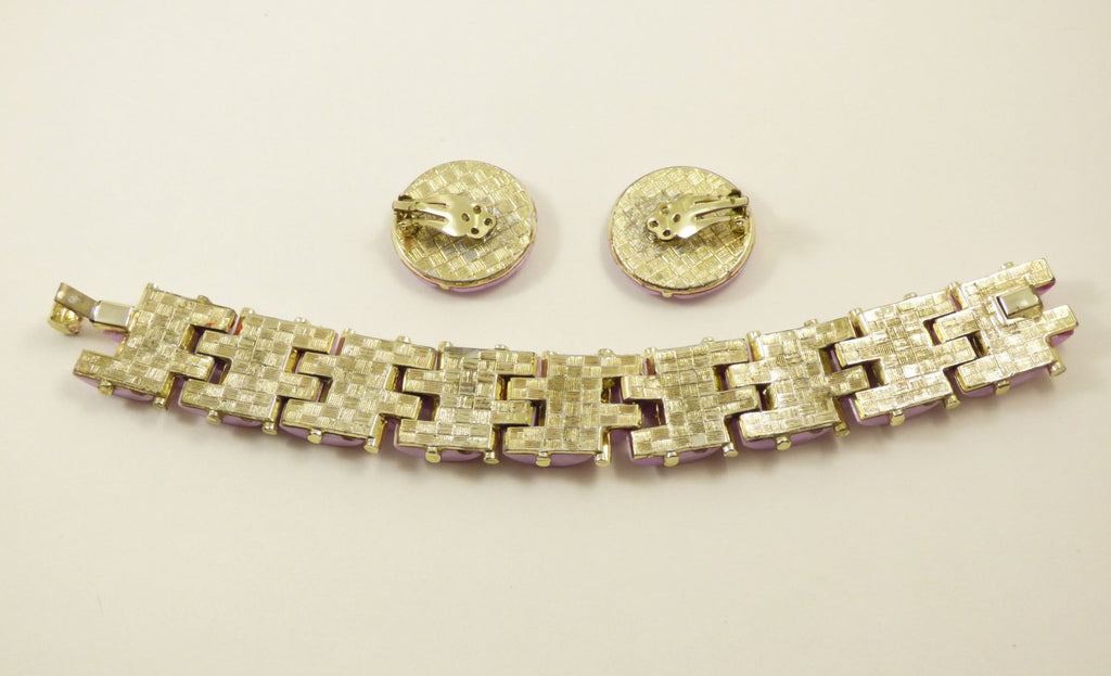 Vintage Pale Lilac Woven Thermoset Bracelet and Clip Earring Set - Vintage Lane Jewelry