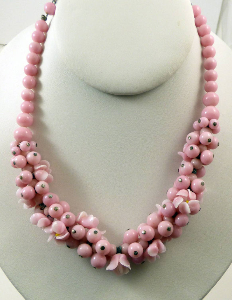 Vintage Early Venetian Pink Glass Bead Flower Necklace - Vintage Lane Jewelry