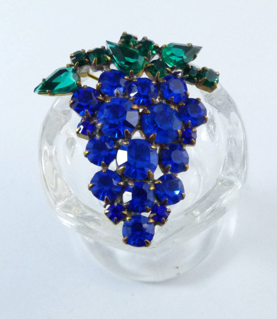 Vintage Czech Glass Rhinestone Grape Cluster Bunch Pin Brooch - Vintage Lane Jewelry