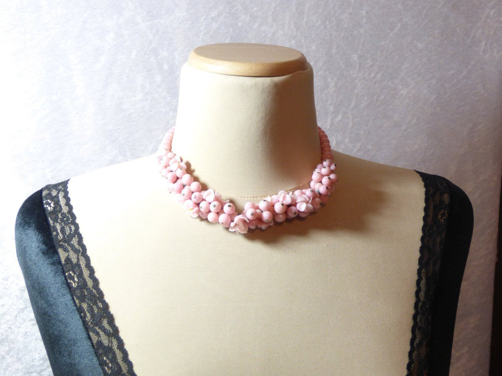 Vintage Early Venetian Pink Glass Bead Flower Necklace - Vintage Lane Jewelry