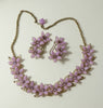 Vintage Lavender Rhinestone Plastic Flower Book Chain Necklace and Clip Earrings - Vintage Lane Jewelry