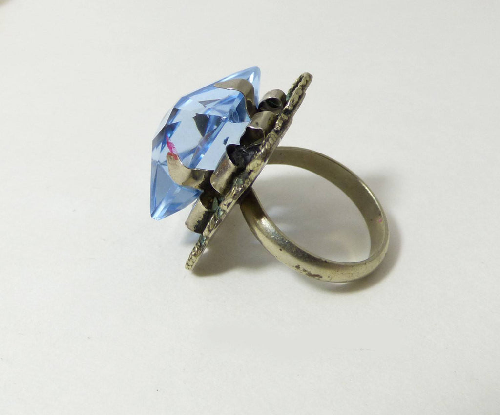 Vintage Mexican Aquamarine Glass Sterling Silver 925, Ring Size 7 - Vintage Lane Jewelry