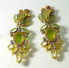 Czech Glass Dangling Clip Earrings Jonquil and Green - Vintage Lane Jewelry