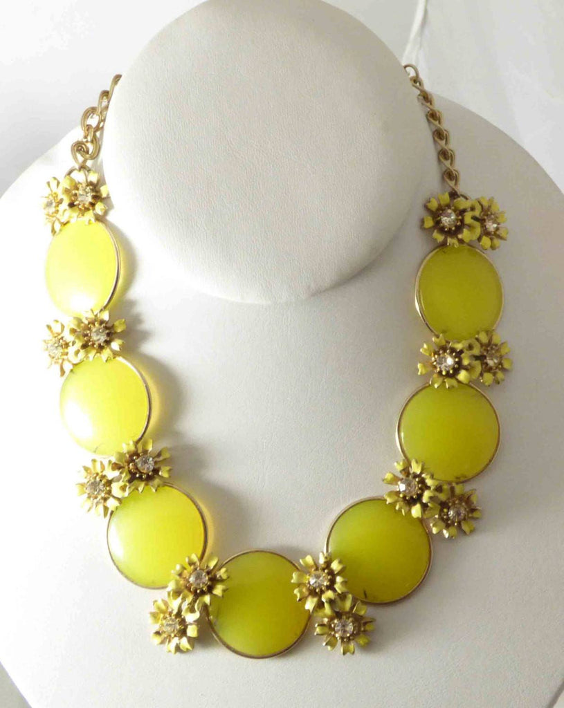 Yellow Bead Enamel and Rhinestone Flowers Necklace Bracelet Earring Set ...