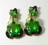 Green Czech Glass Dangling Melon Green Rhinestone Clip Earrings - Vintage Lane Jewelry