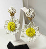 Miriam Haskell signed White Glass Seed Beads –Dangle Daisy Earrings - Vintage Lane Jewelry