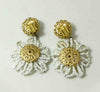 Miriam Haskell signed White Glass Seed Beads –Dangle Daisy Earrings - Vintage Lane Jewelry