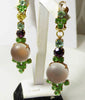 Czech Glass Peach Cabochon Purple and Green Rhinestone Bib Necklace with Clip Earrings - Vintage Lane Jewelry