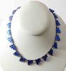 Art Deco Czech Blue Vauxhall Mirror Glass Step Necklace - Vintage Lane Jewelry