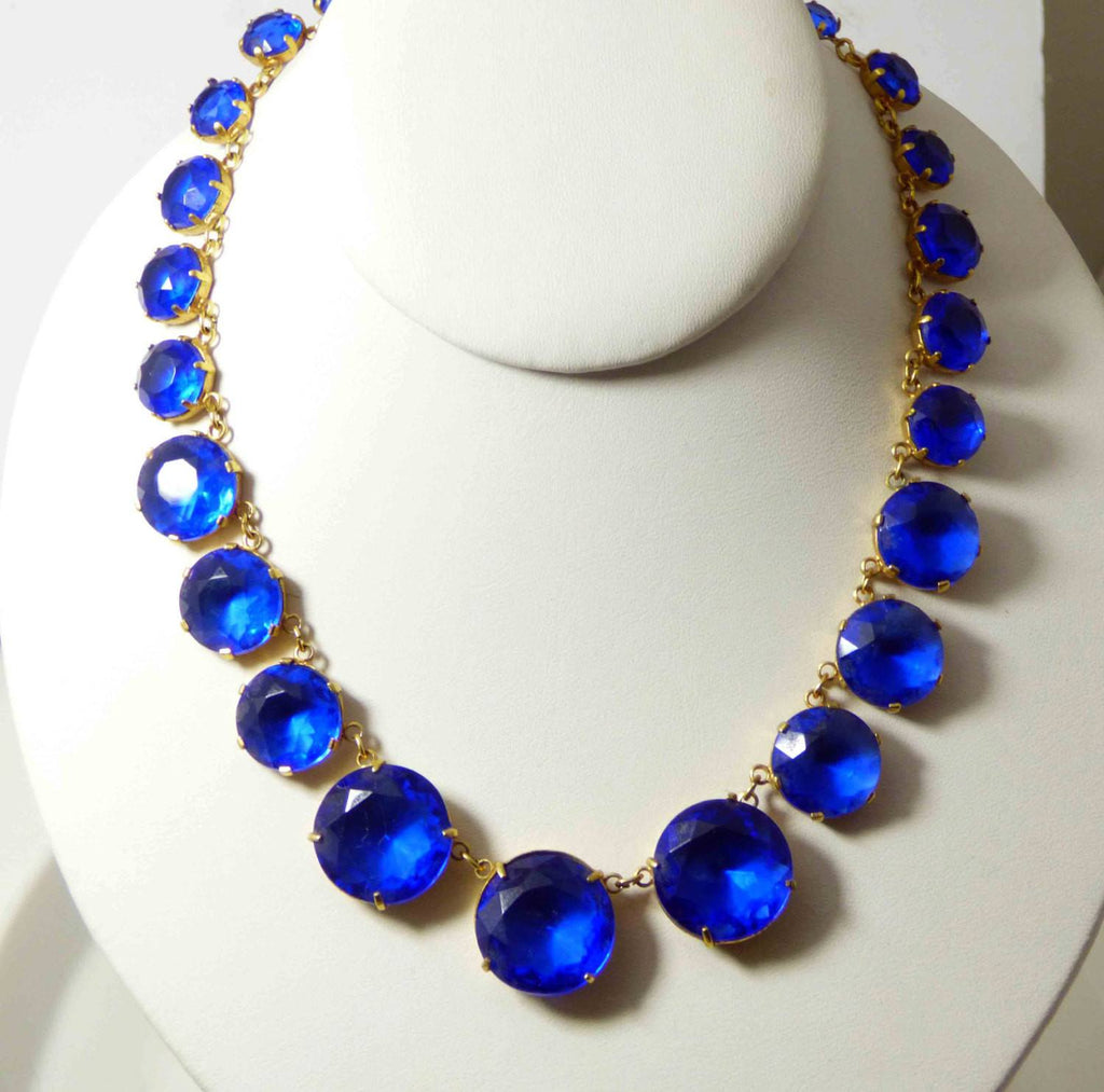 Vintage Art Deco Blue Crystal Open Back Necklace - Vintage Lane Jewelry