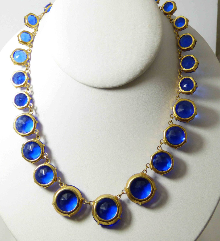 Vintage Art Deco Blue Crystal Open Back Necklace - Vintage Lane Jewelry