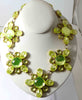 Czech Vaseline Uranium Flower Statement Necklace Husar D - Vintage Lane Jewelry