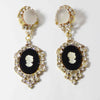 Cameo Czech Glass Black and Clear Rhinestone Dangling Clip Earrings - Vintage Lane Jewelry