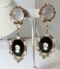 Cameo Czech Glass Black and Clear Rhinestone Dangling Clip Earrings - Vintage Lane Jewelry