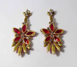 Red and Fuchsia Czech Glass Dangling Flower Pierced Earrings - Vintage Lane Jewelry