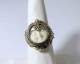 Balinese Bone Sterling Silver 925 Poison Ring, Pill Box Ring, Size 7.5 - Vintage Lane Jewelry