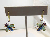 Czech Glass Rhinestone Fly Earrings, lavender and opaque green. - Vintage Lane Jewelry